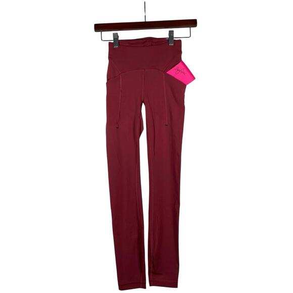 Lululemon Power Thru Leggings Womens 0 Wine Red Pockets Adj Waist Workout Gym - Picture 1 of 4